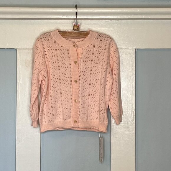 NWT Simplee Kids Thin Pink Eyelet Cardigan Sweater - Picture 1 of 9